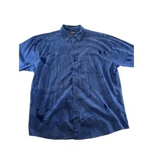 Method Mens XL Blue Tropical Leaf Print Short Sleeve Button Front Hawaiian Shirt